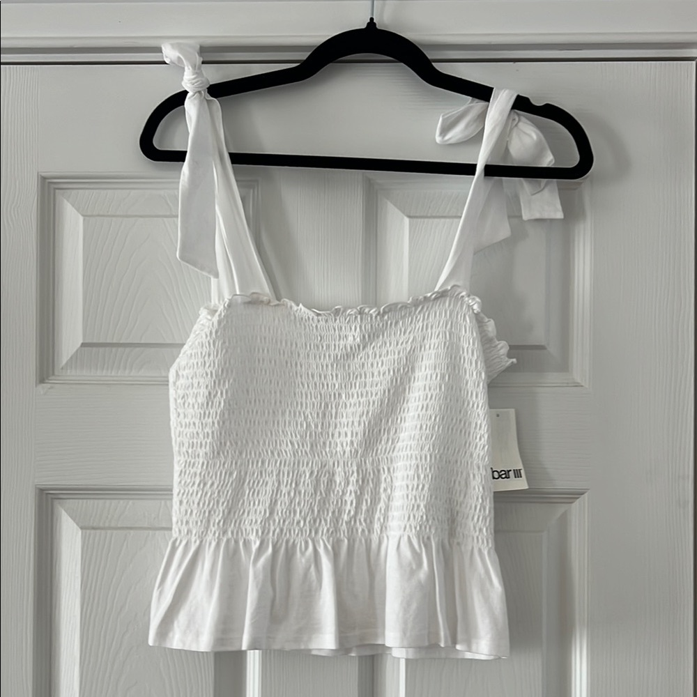 White Smocked Top with Tie Straps